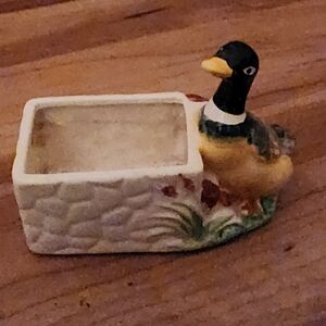 Enesco mallard duck & ceramic basket dining decor - VINTAGE
